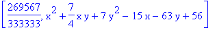[269567/333333, x^2+7/4*x*y+7*y^2-15*x-63*y+56]